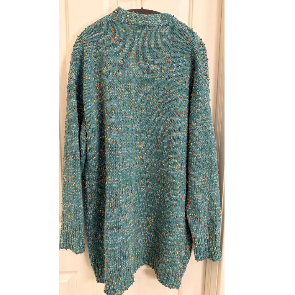 Blakeley Confetti Knit Cardigan OS Teal Multicolor Speckled Chunky Sweater - Picture 2 of 9